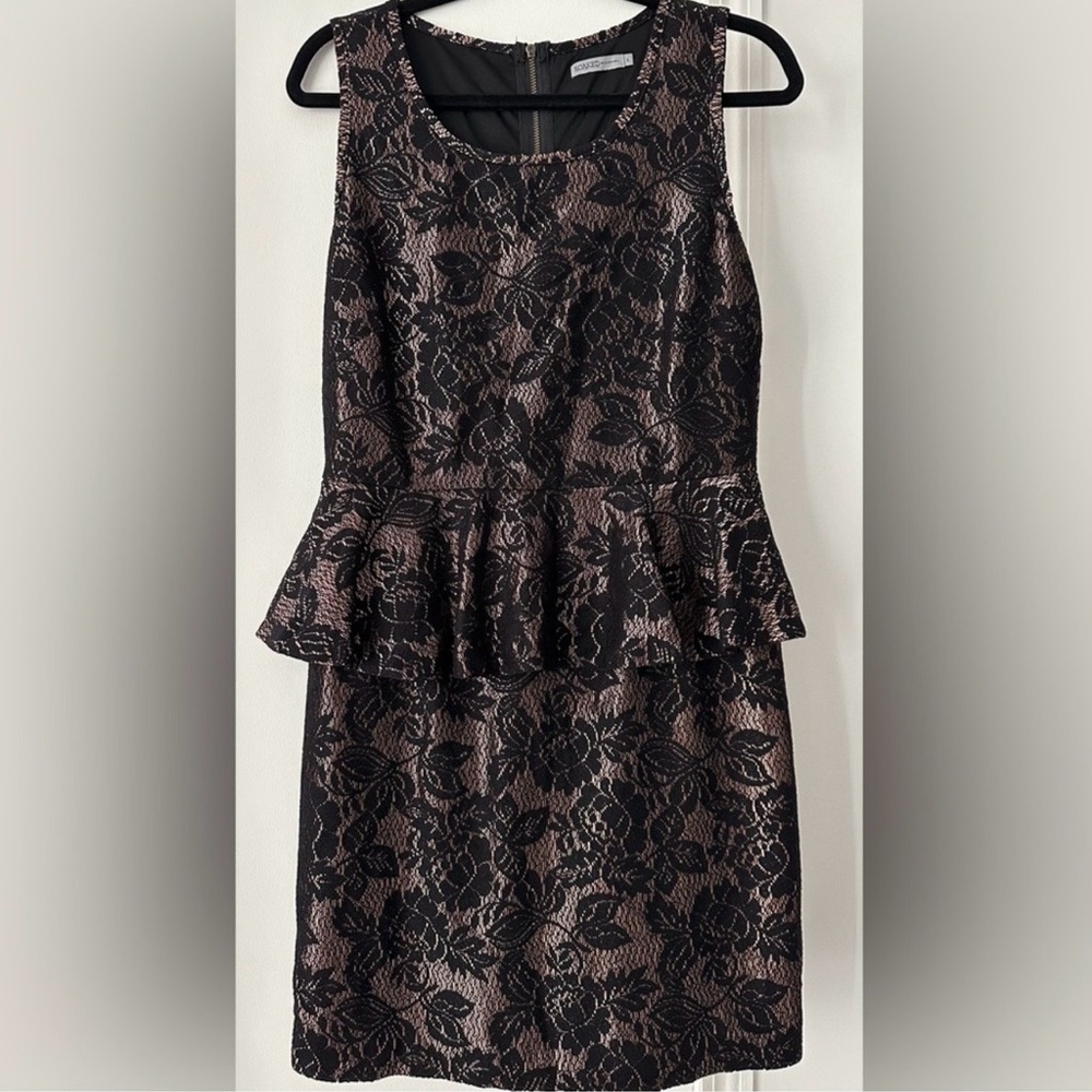 Chic Black and Bronze Peplum Dress